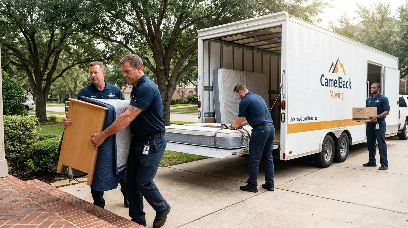 Crew loading residential truck for cross-state move from Walworth, WI