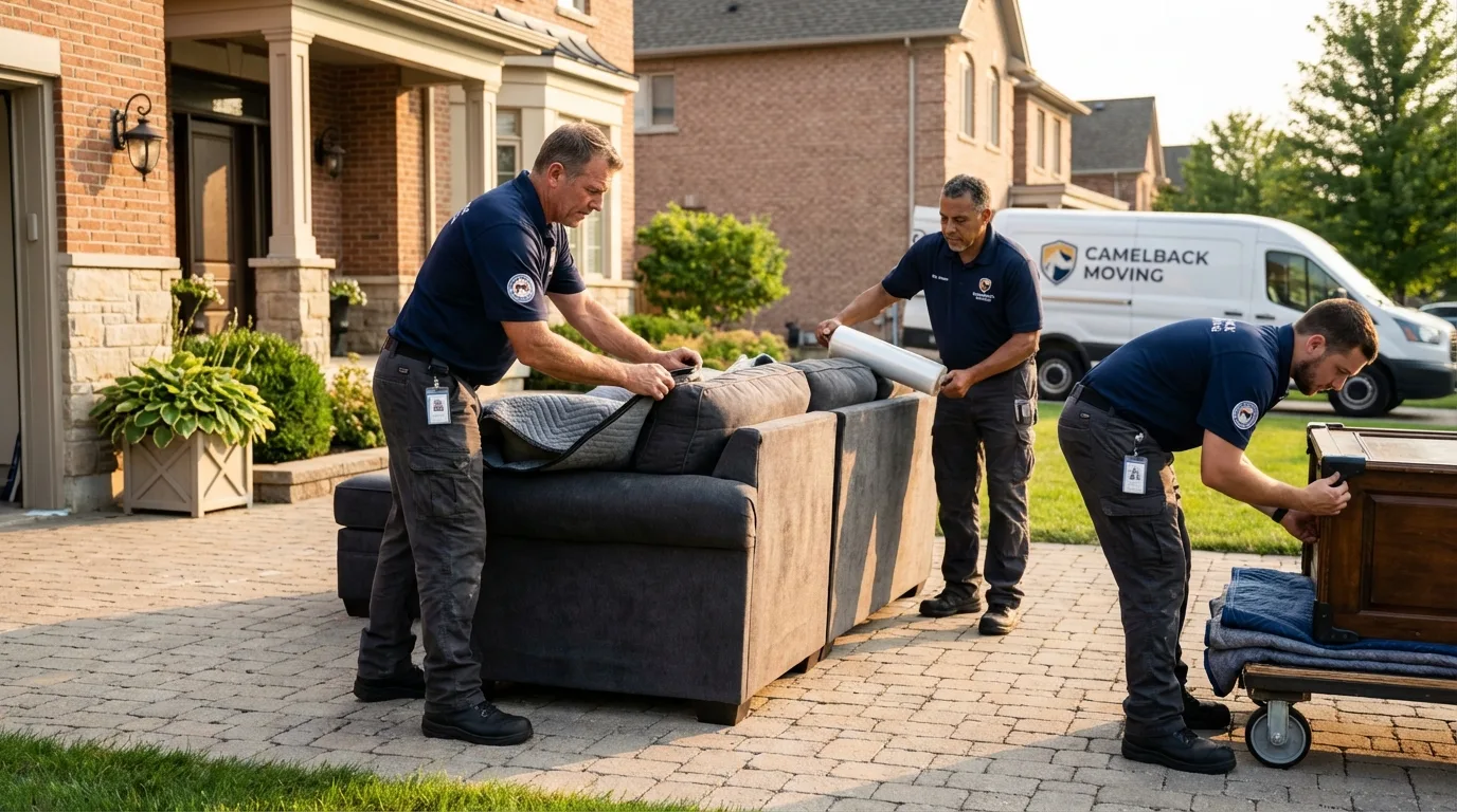 Large estate moving crew wrapping furniture in Walworth, WI